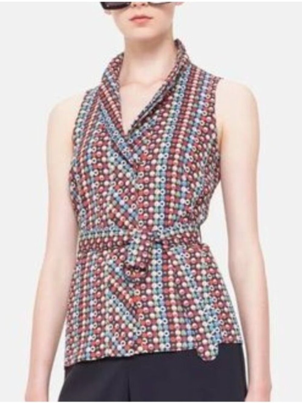 AKRIS Punto Mod Multi Print Stretch Cotton Vest Top Belted Size 12